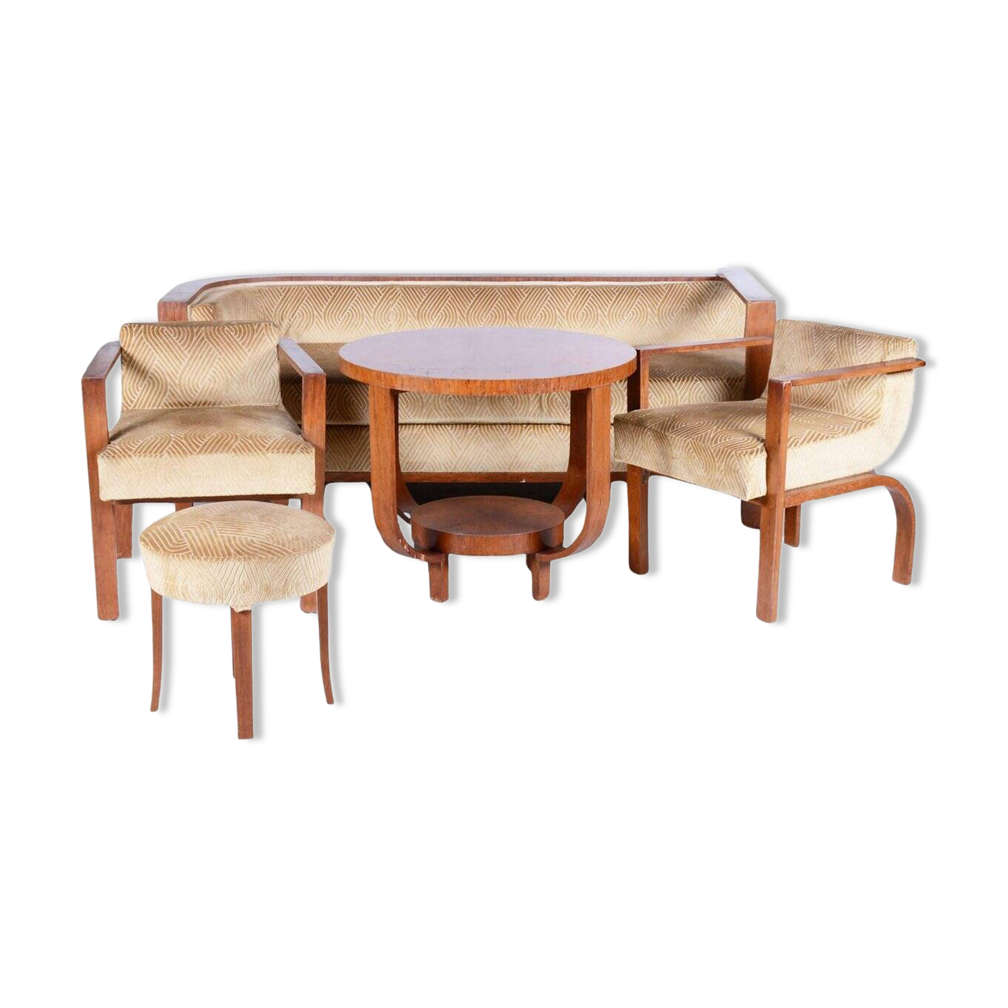 Art Deco Rosewood Seating Set with Coffee Table, France, 1920s, Set of 5