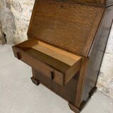 Oak display secretary cabinet, two-body furniture with drop-down front.