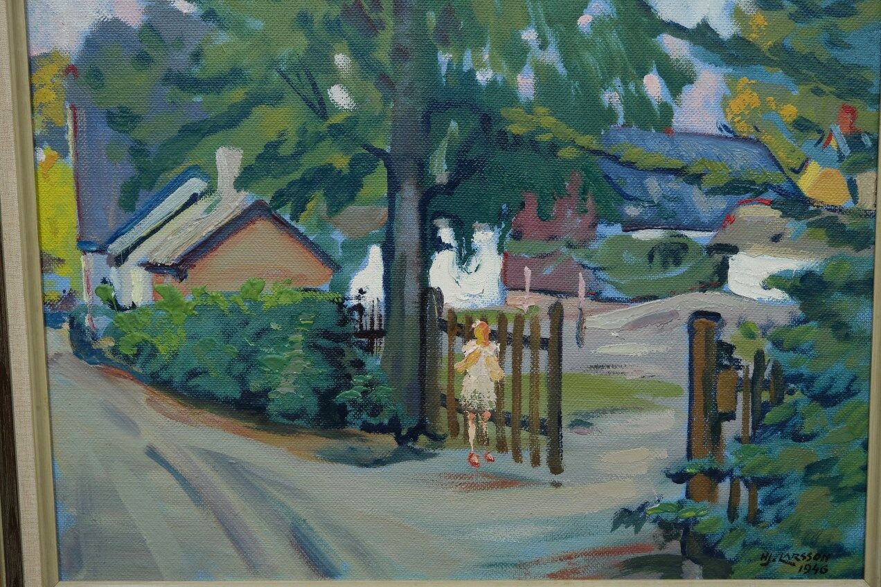 Swedish modern painting, 1946, oil on panel, framed, Hjamar Larsson