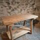 Old French work table / kitchen island / console, beech and chestnut, circa 1930–1950