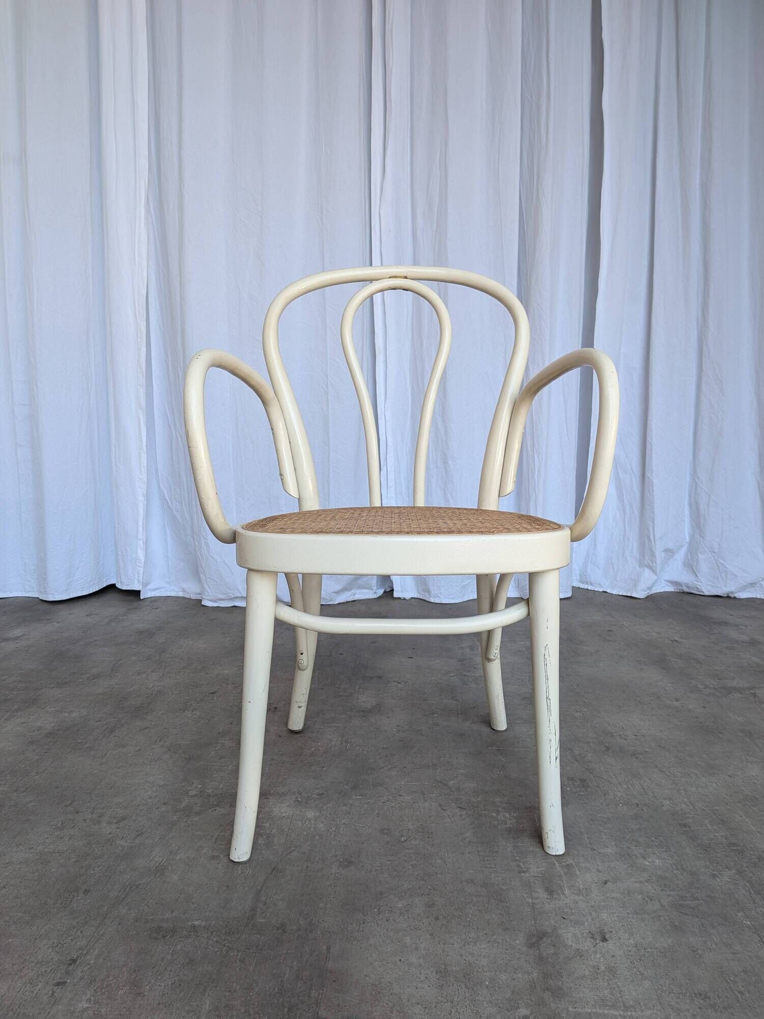 Vintage Thonet Style Dining Chair: White Beech Bentwood Cane Seat