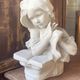 Large terracotta sculpture – Girl reading – Grey patina – 20th century period