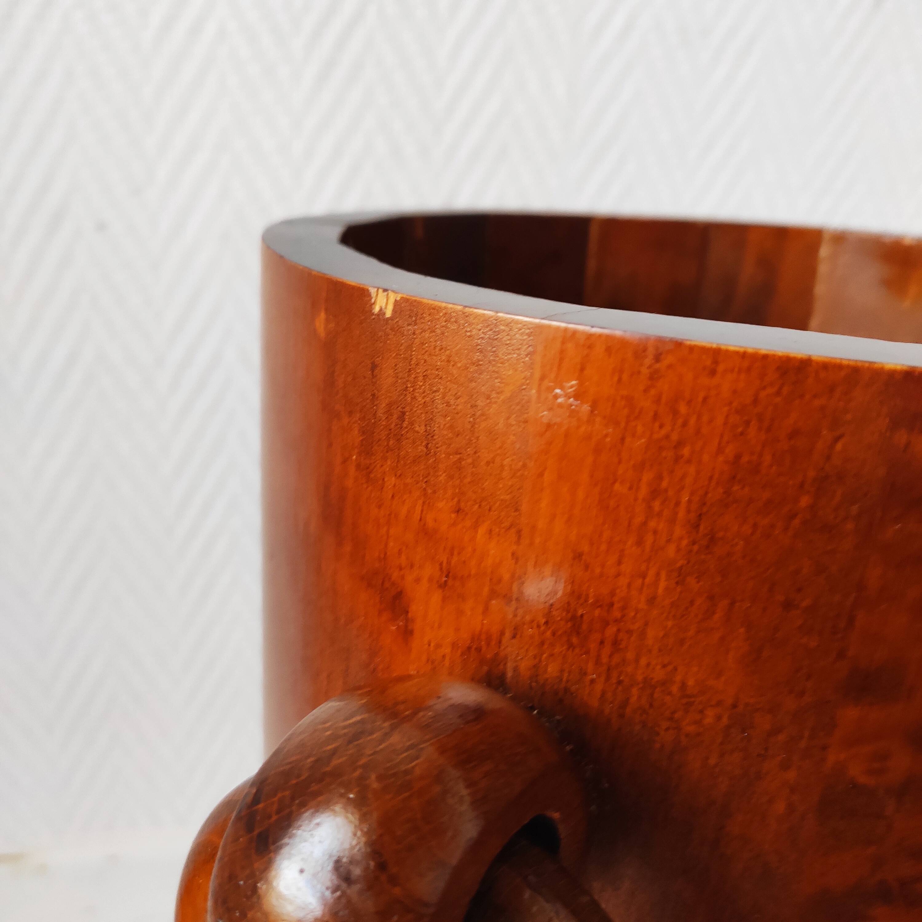 Brutalist sculptural wooden umbrella stand from the 1970s.