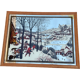 Miroir vintage peint chasseurs dans la neige après peinture de Pieter Bruegel l'Ancien (1565)