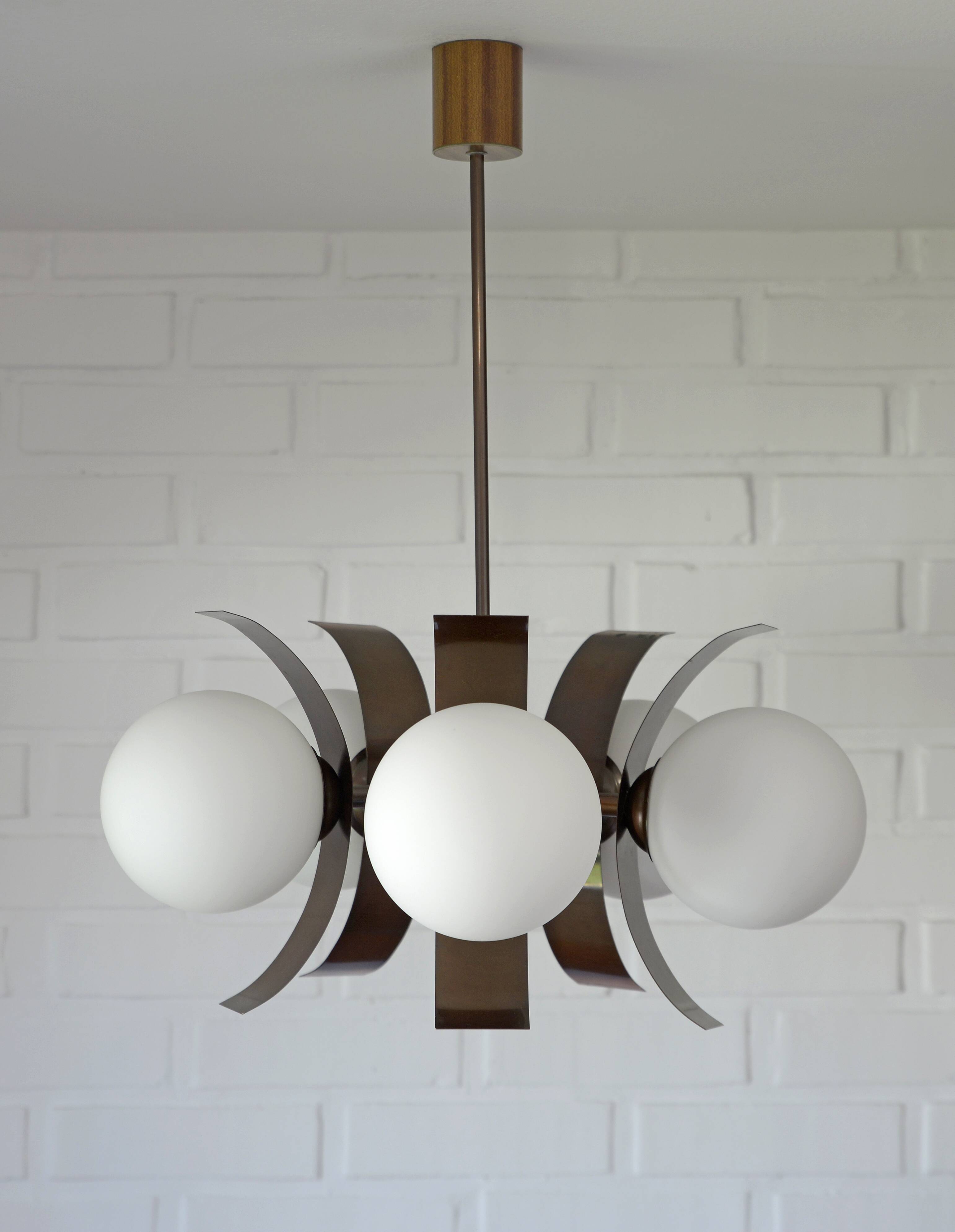Brutalist Sputnik Hanging Light Vintage Copper Pendant Lamp Yugoslavia 1970
