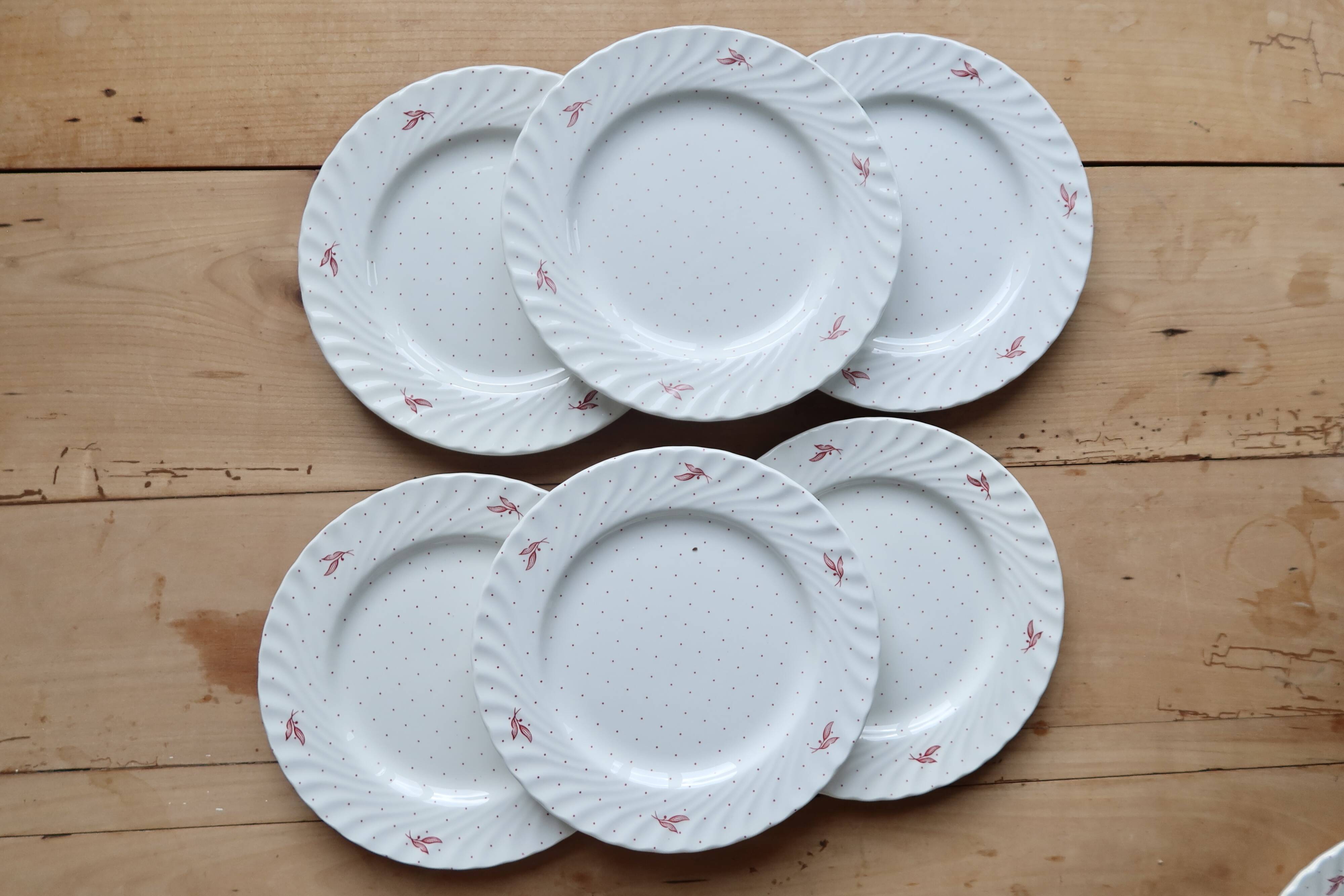 6 vintage porcelain dessert plates Fontebasso - Red polka dot design