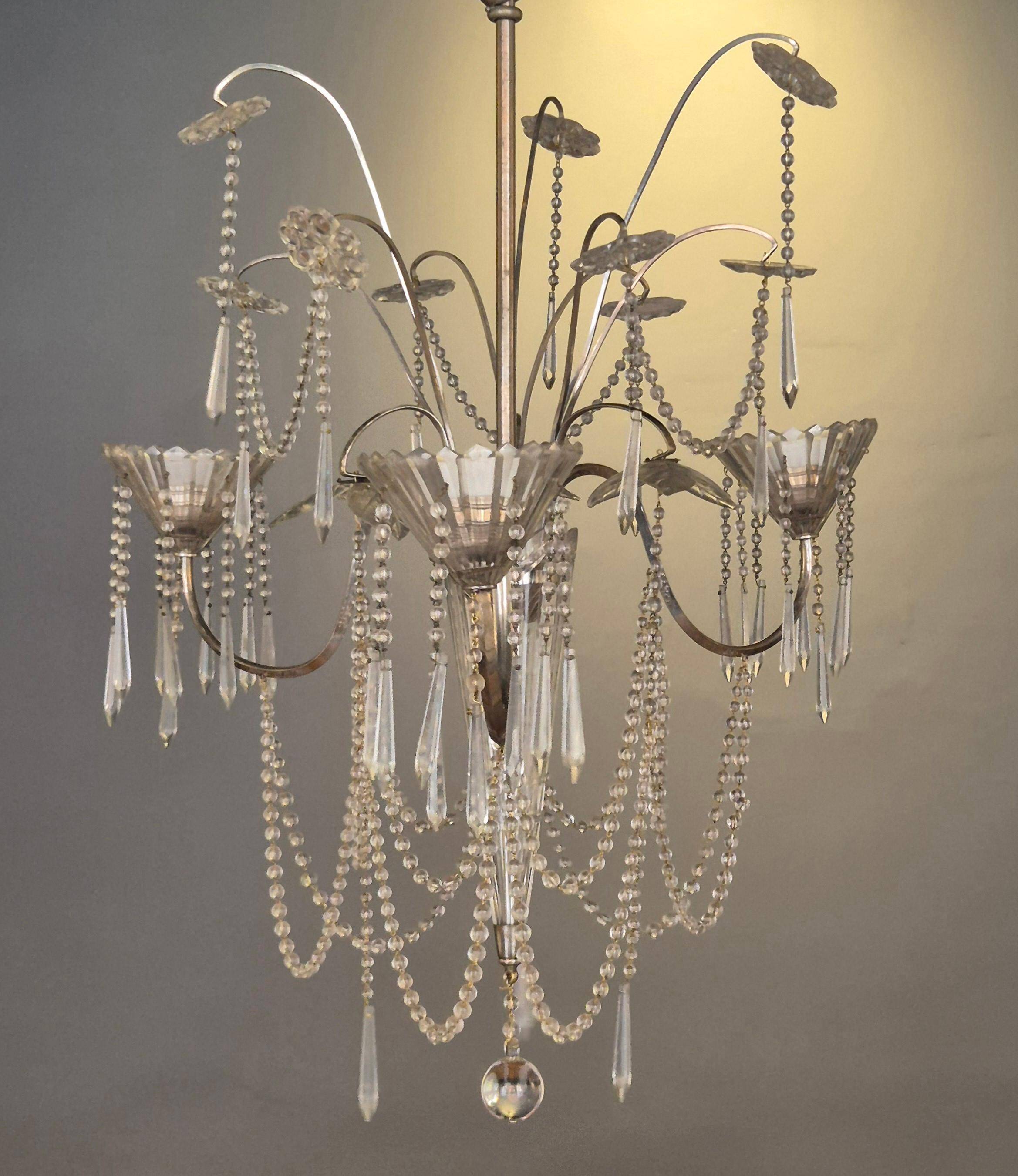 Lustre, crystal and silver-plated metal, Swedish neoclassicism
