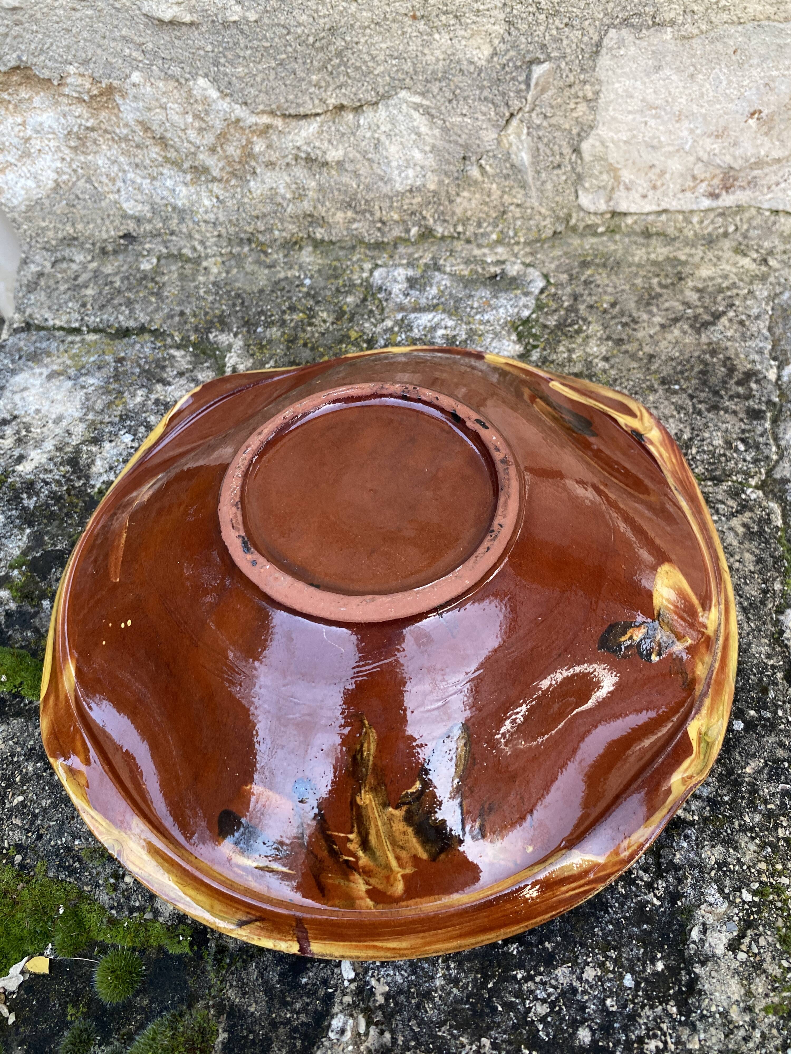 Dish on foot, glazed Provençal ceramic