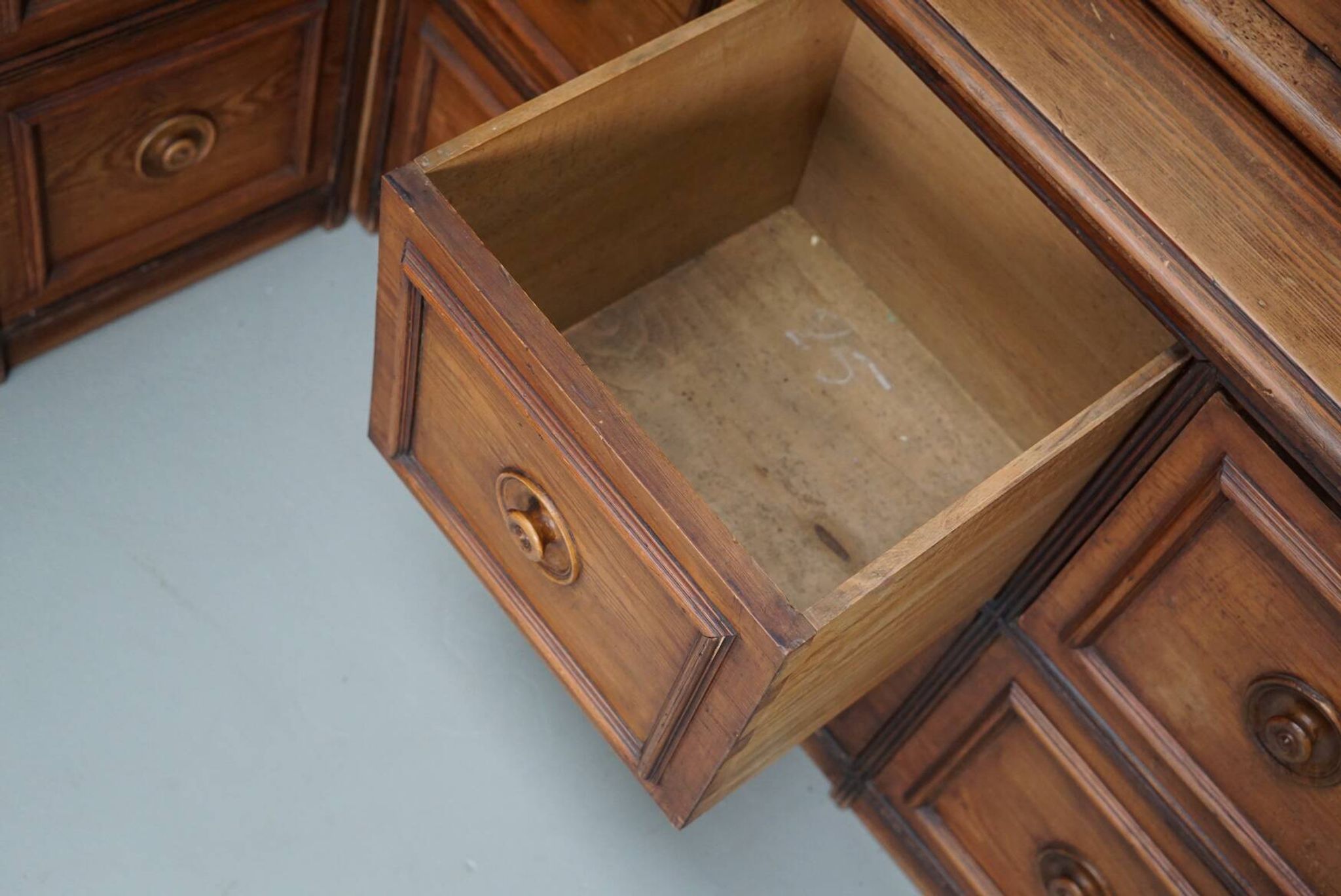 Large Antique German Pitch Pine Corner Apothecary Cabinet / Vitrine ca 1900s