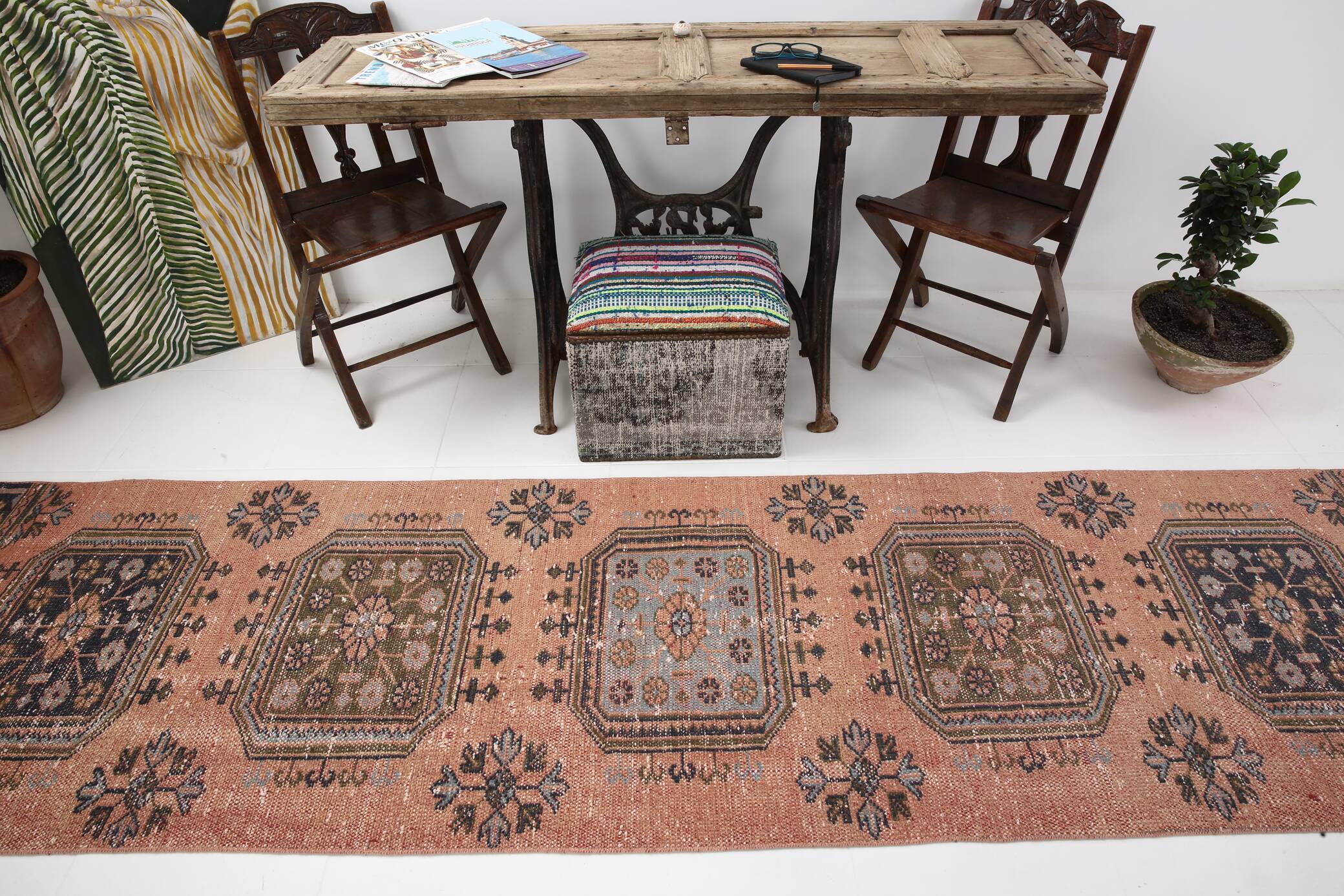 3x11 Dark Salmon Turkish Runner Rug, 85x336Cm SK 5476