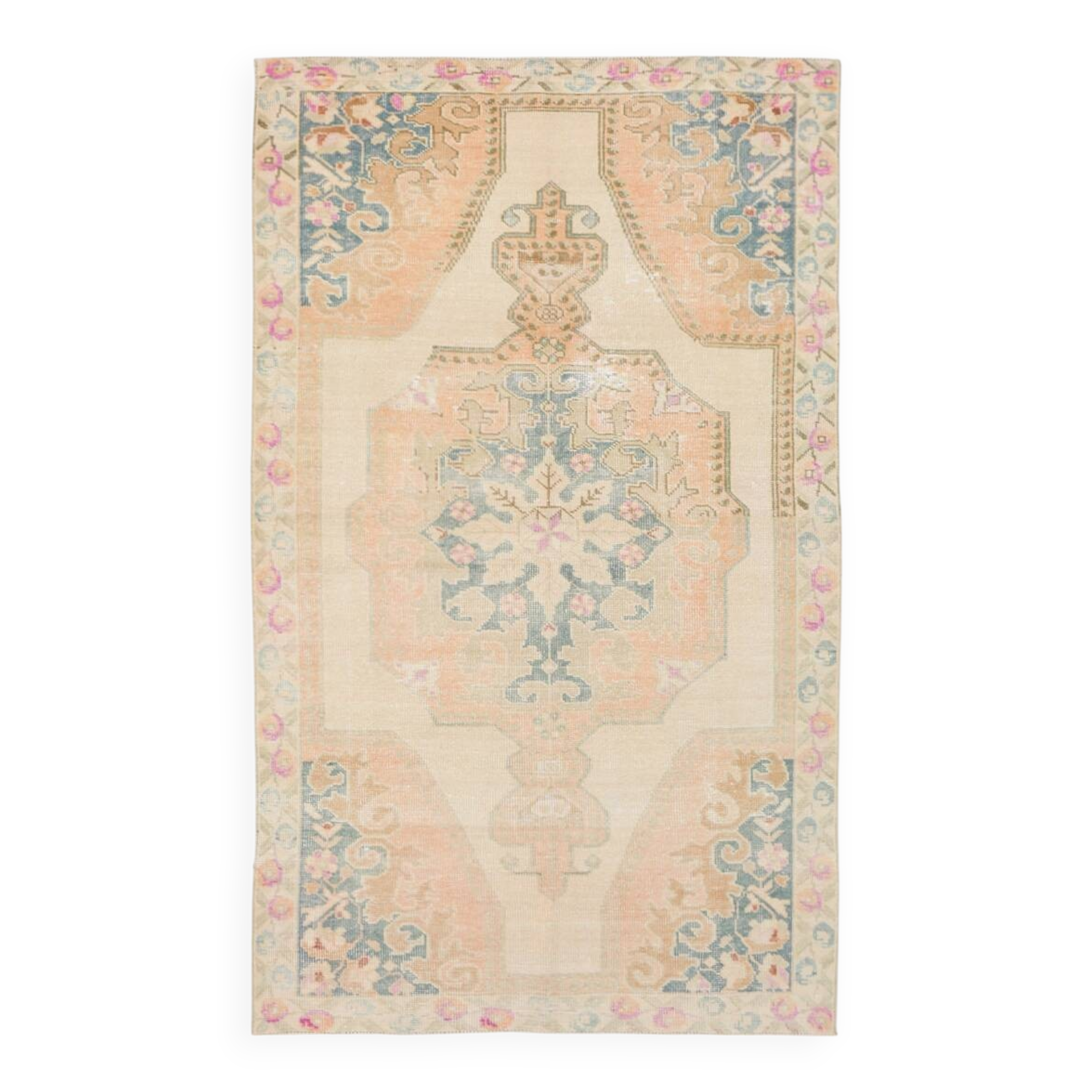 Cream & Green Oriental Persian Rug, 135x221Cm
