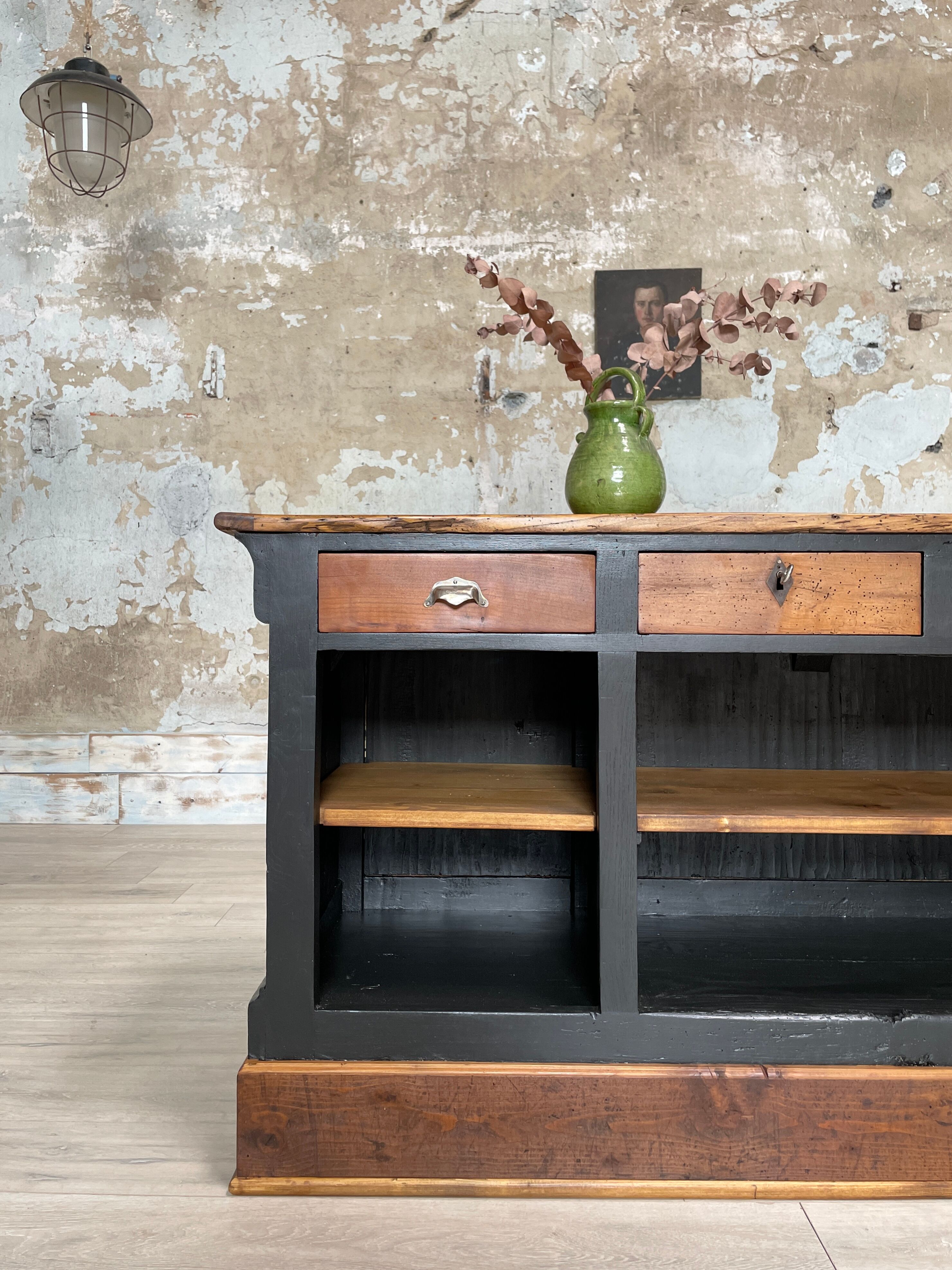 Solid wood box counter.