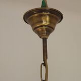 Vintage 5-light chandelier in metal with a bronze effect and flower-shaped lampshades, France.