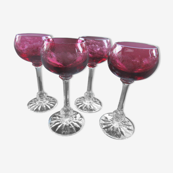 set of 4 cut glasses color crystal Saint Louis