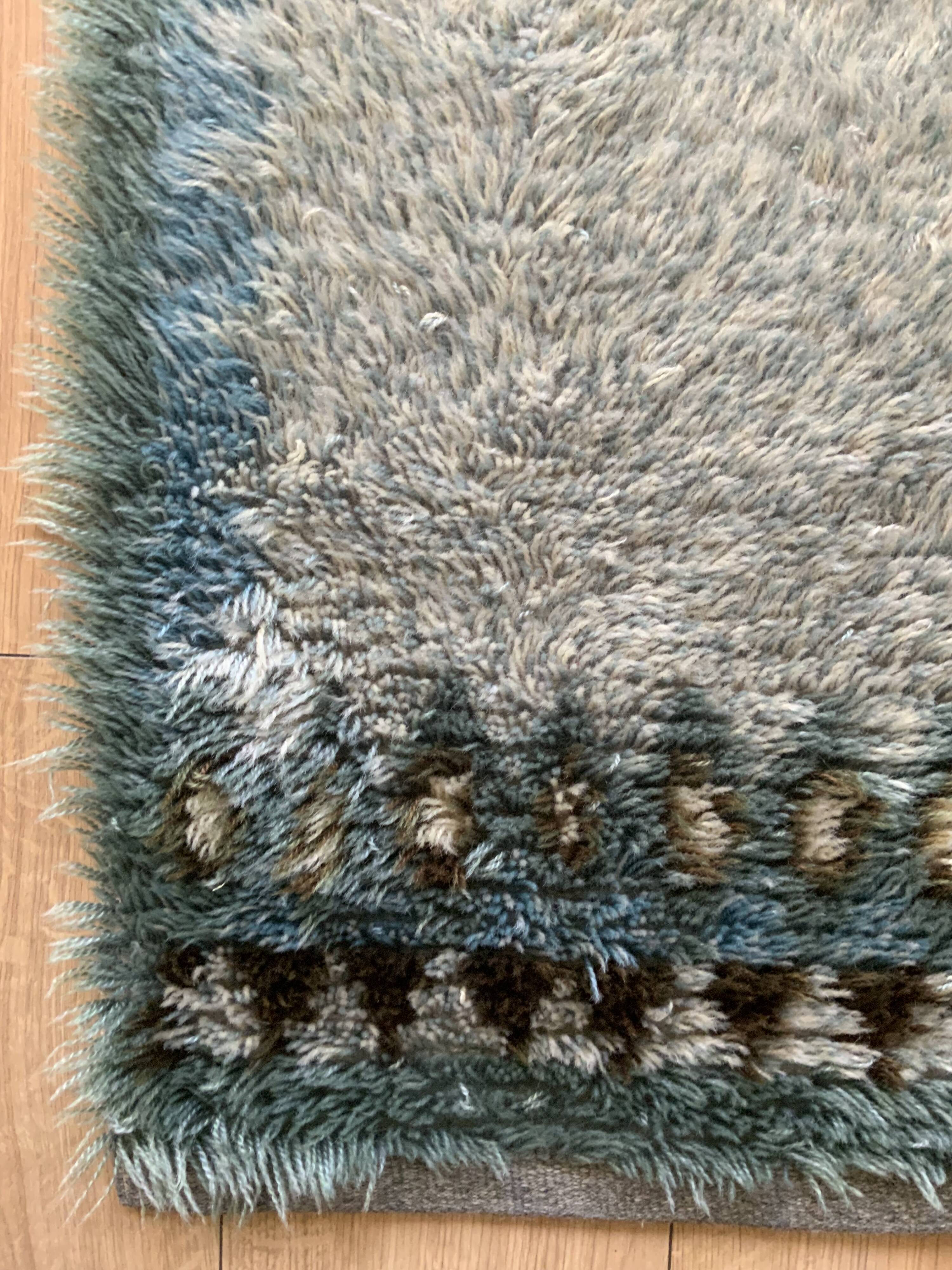 Tapis Rya vintage en laine suédoise, tissé à la main et signé S.L., années 1960