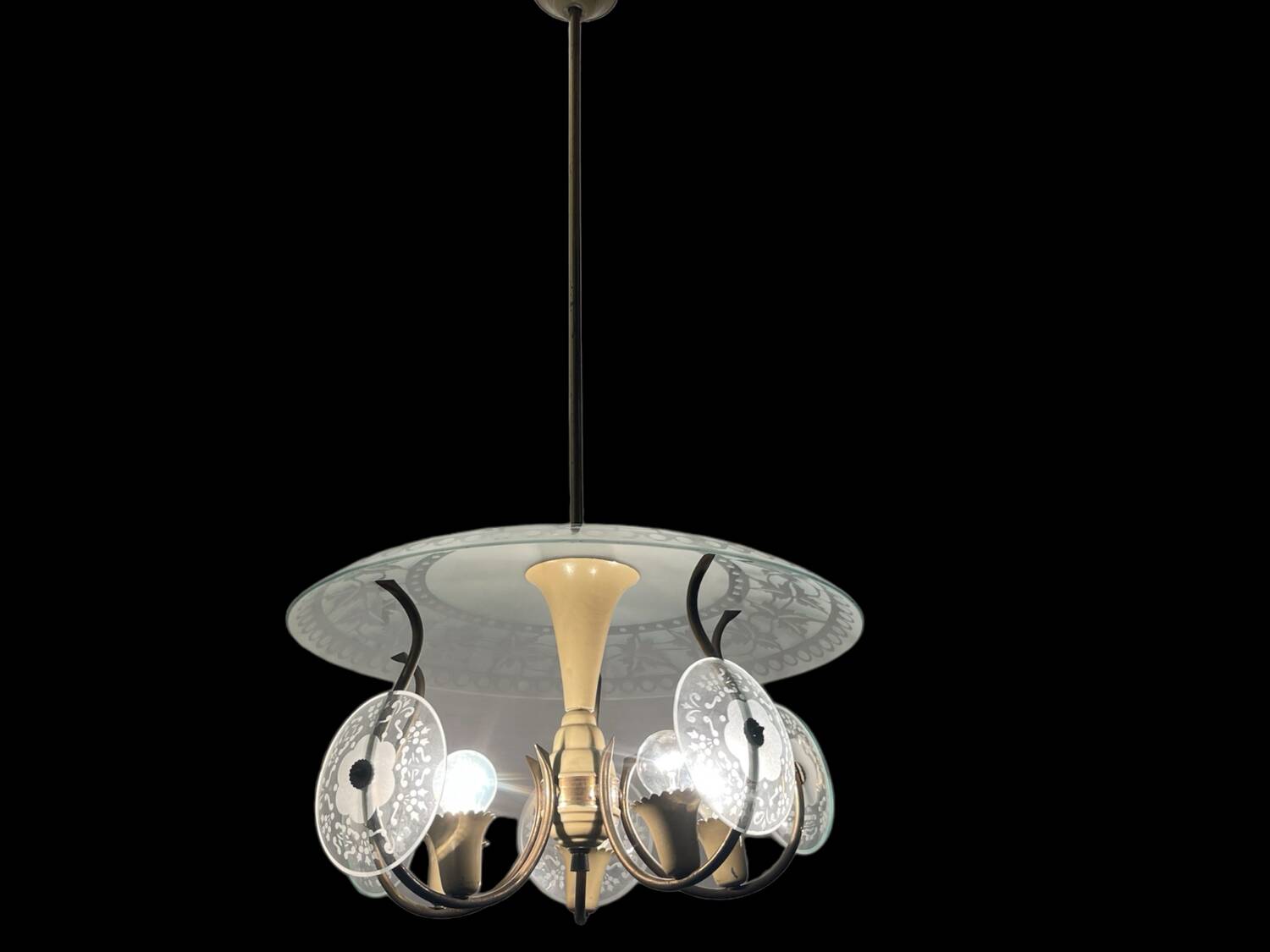 1950’s Etched Glass Light Pendant by Pietro Chiesa