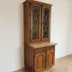 Buffet, vintage wooden sideboard with display cabinet and tiled top.
