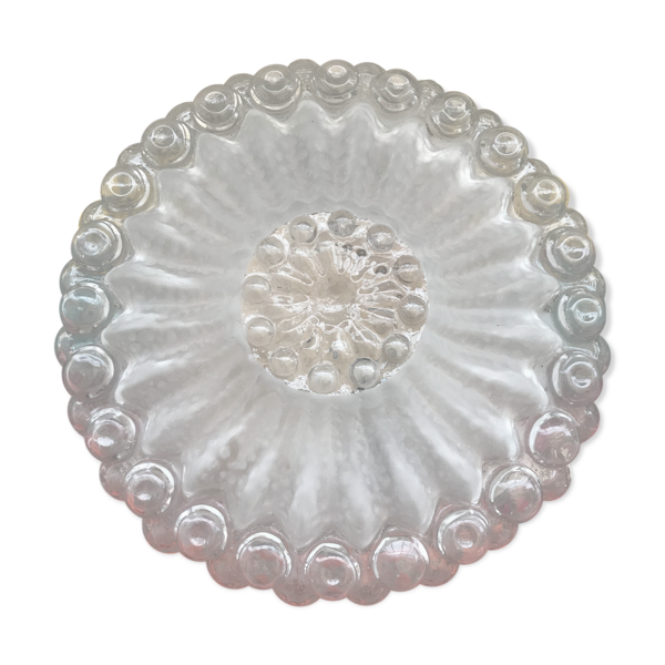 Plafonnier rond en verre moulé avec socle métal vintage