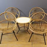 Living room in rattan and black lacquered iron by Rohe Noordwole circa 1950