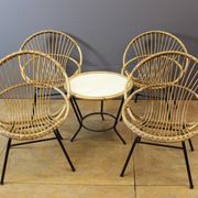 Living room in rattan and black lacquered iron by Rohe Noordwole circa 1950