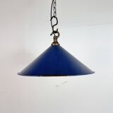 Industrial British Blue Enamel Factory Pendant Lamp, 1950s