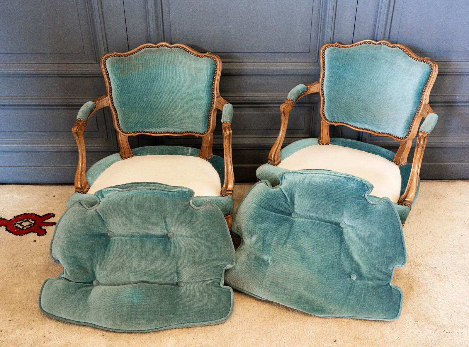 Pair of Louis XV style convertible armchairs Light wood 1900