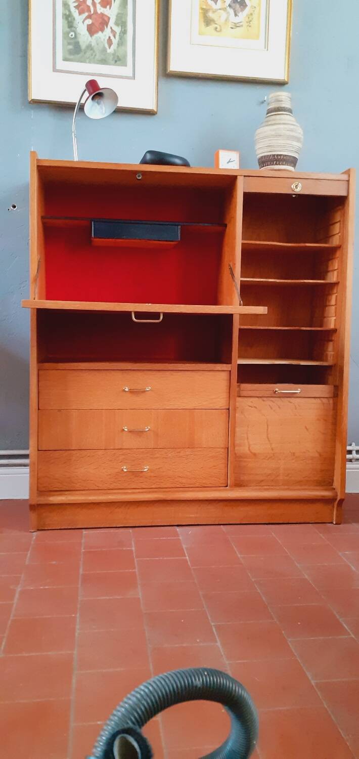 Meuble de bureau vintage année 50 en chêne
