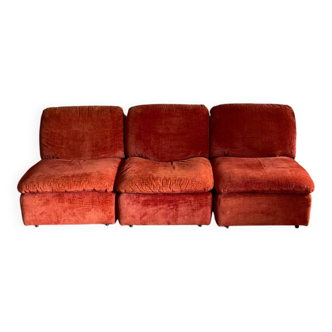 3-seater canapé Ligne Roset vintage velvet from the 70s