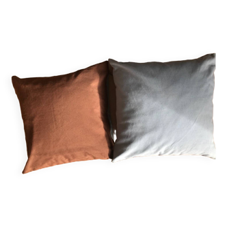 Set of two blue and brown cushions