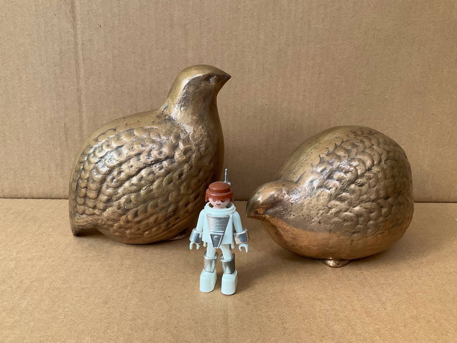 Pair of Art Deco copper quails
