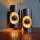 Space Age double wall lamp, in brushed aluminum, 1970s