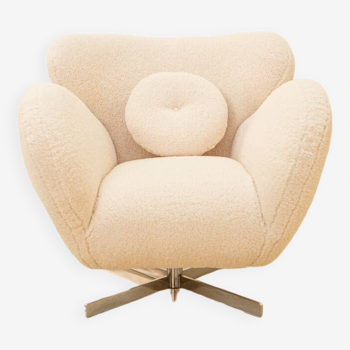 Fauteuil rotatif "Bear" en laine bouclée 80's