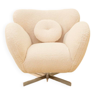 Fauteuil rotatif "Bear" en laine bouclée 80's