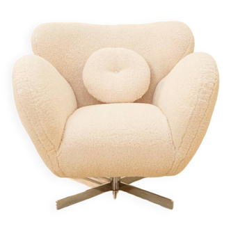 "Bear" rotating armchair in 80's curly wool