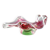 Bol en verre d'art tchèque rose et vert du milieu du siècle par Josef Hospodka