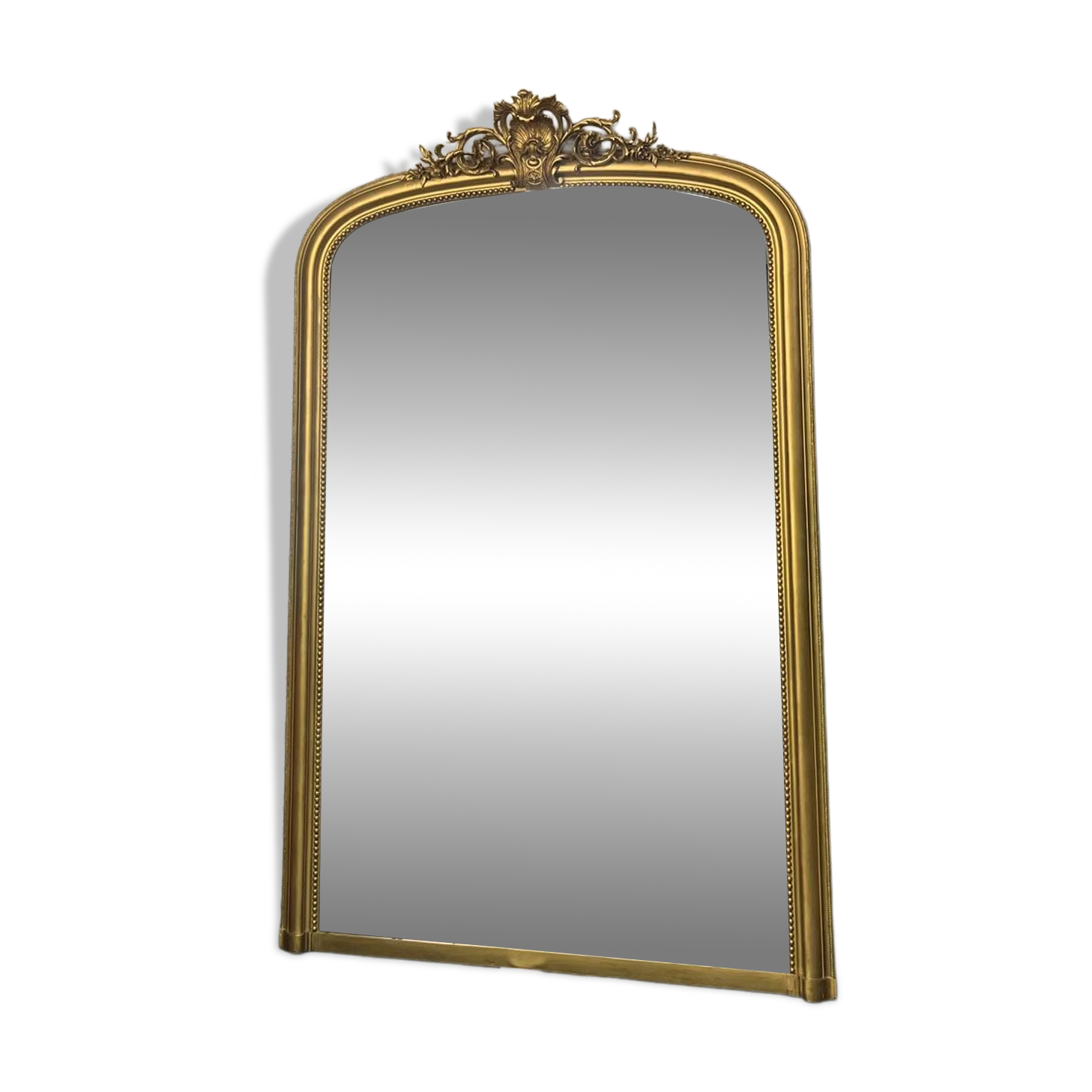 Miroir ancien Louis-Philippe 232,5/148cm  à fronton et perlé, mercure