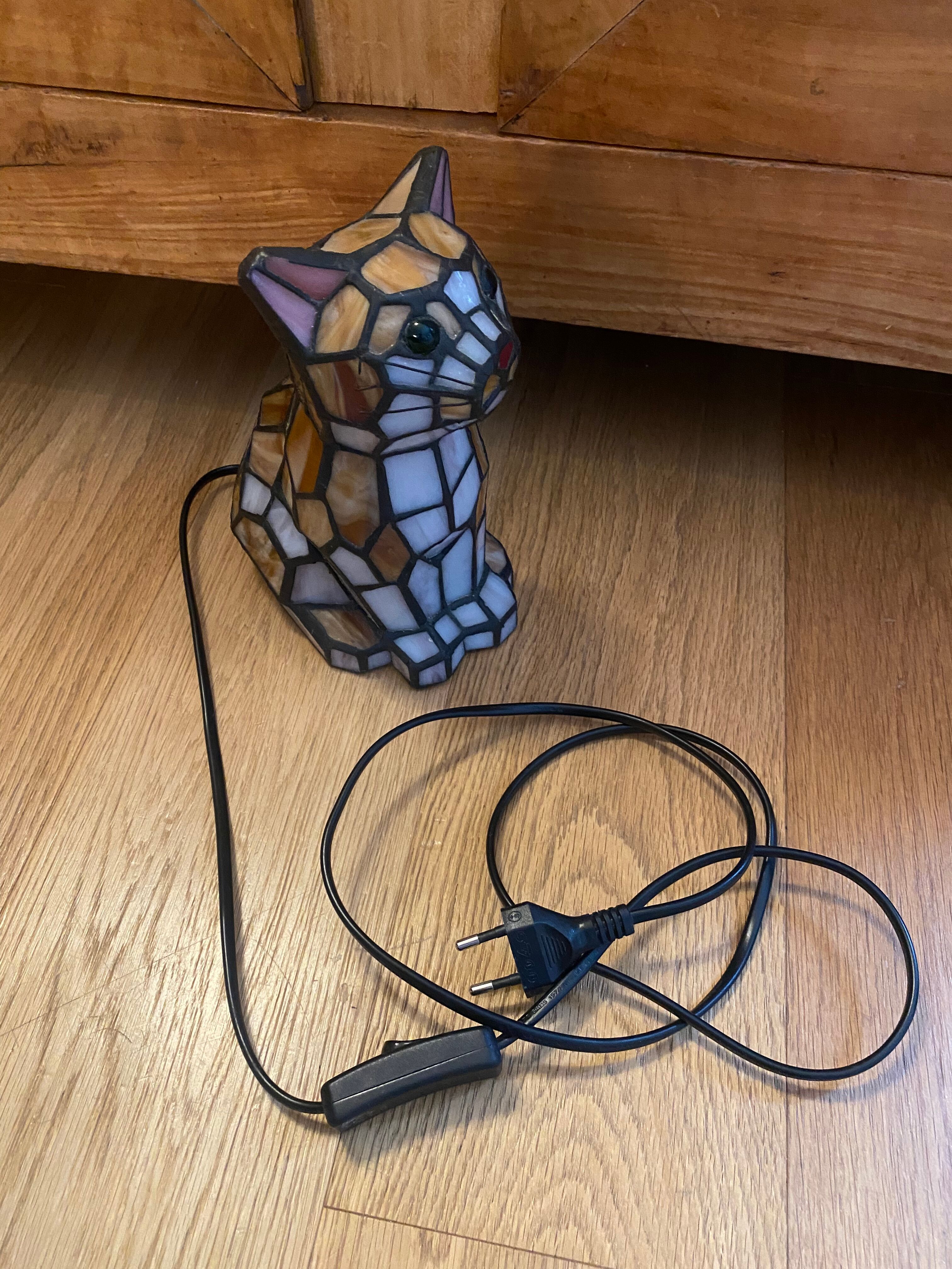 Vintage cat lamp in glass and metal