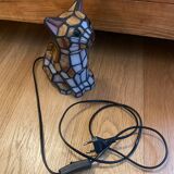 Vintage cat lamp in glass and metal