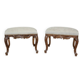 Pair of Louis XV walnut stools circa 1900