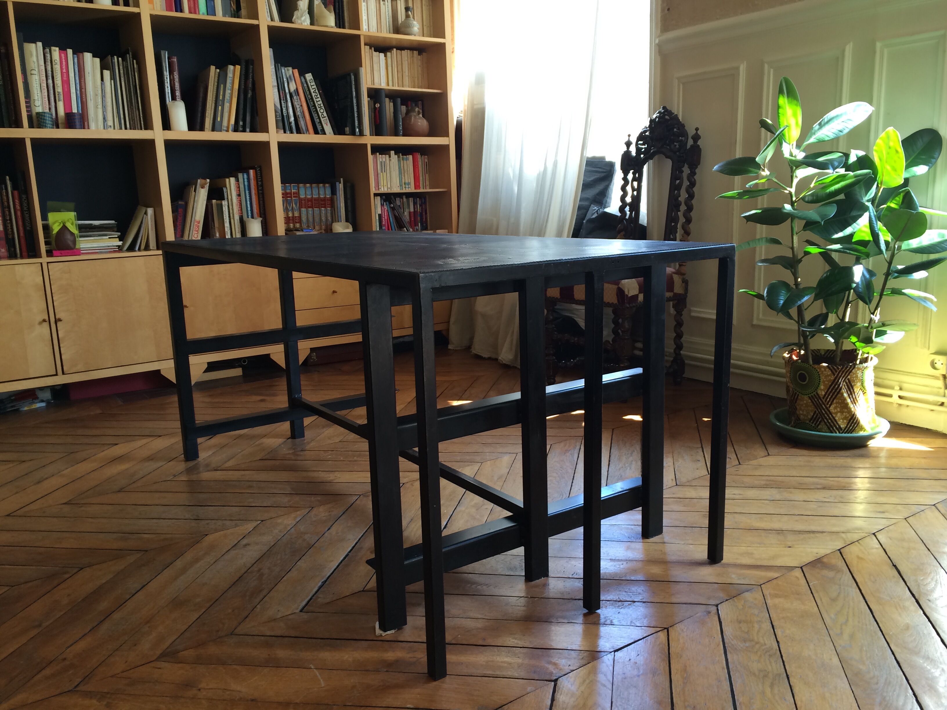 Black metal desk table