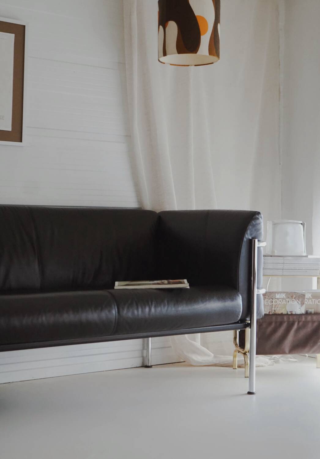 Scandinavian sofa - 2-seater leather and chrome - beke - vintage