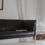 Scandinavian sofa - 2-seater leather and chrome - beke - vintage
