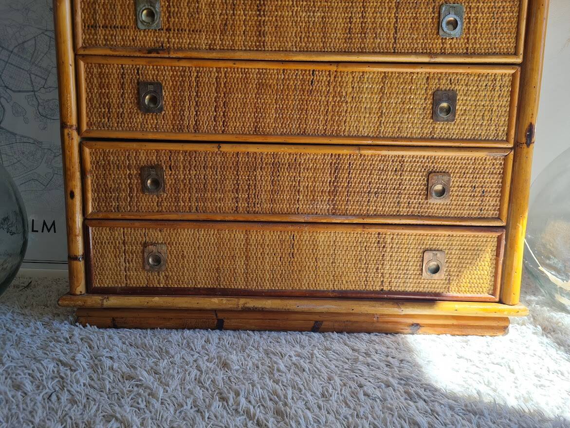 Rattan chest of drawers circa 1970, Dal Vera