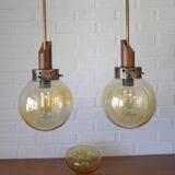 Vintage pendant light set of 2 rustic copper hanging lamps Yugoslavia 1970