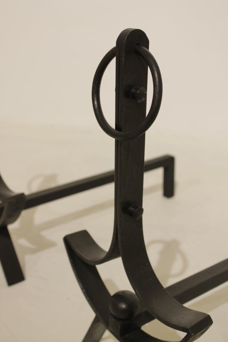 Pair of modernist wrought iron fire dogs