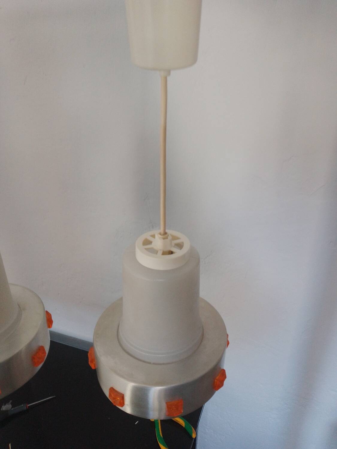 Pair of 1970s Space Age glass and aluminum lamps