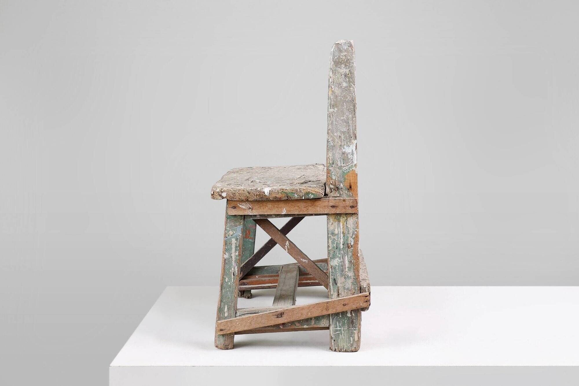 Industrial Rustic Stool with Patina, France, 1900s