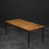 Table Basse Vintage Mid-Century en Acajou, Danemark, avec Motif Peint à la Main par Ole Wanscher