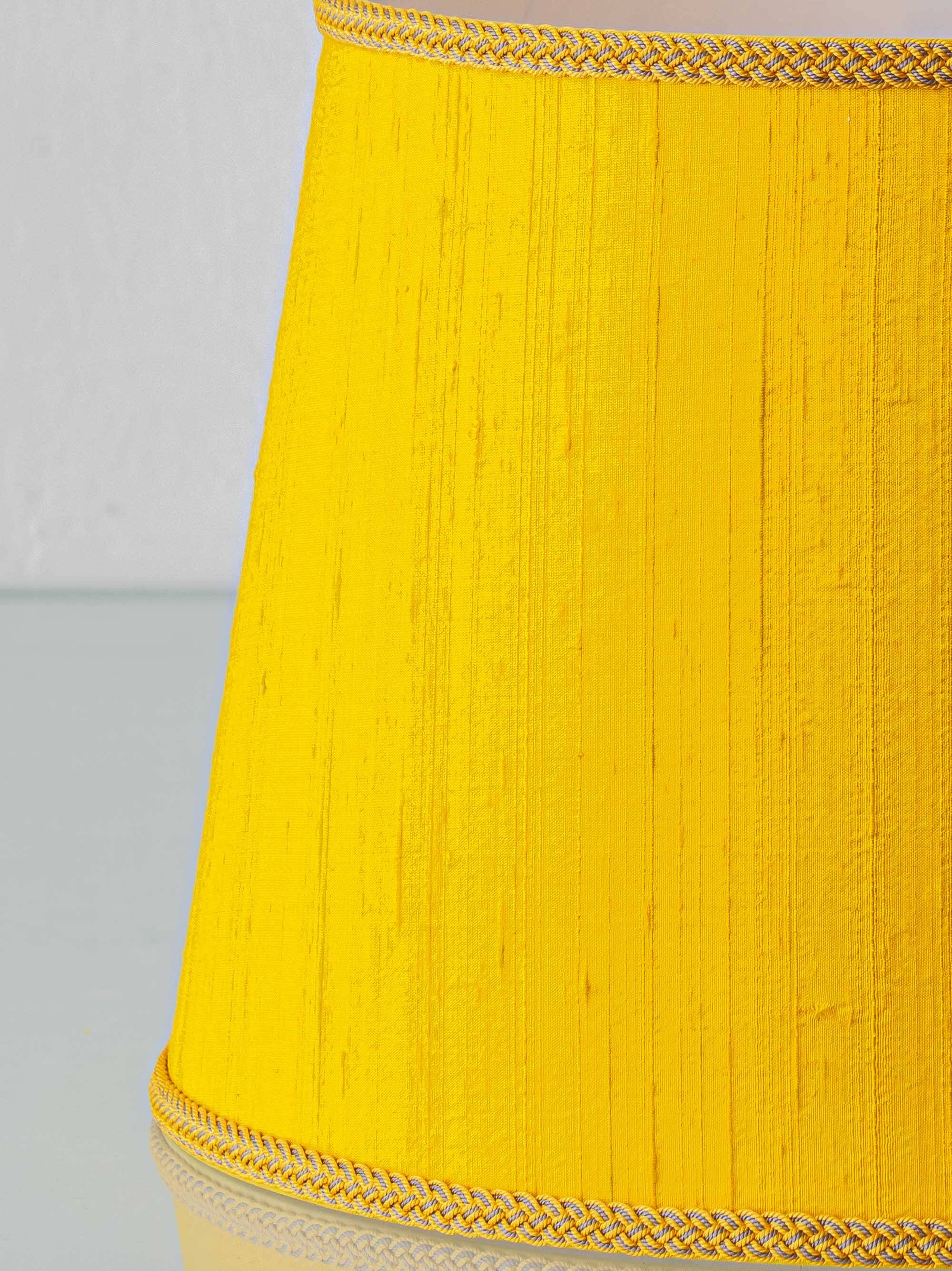Mediterranean Table Lamp in Hand-Painted Spanish Ceramic, New Yellow Silk Shade