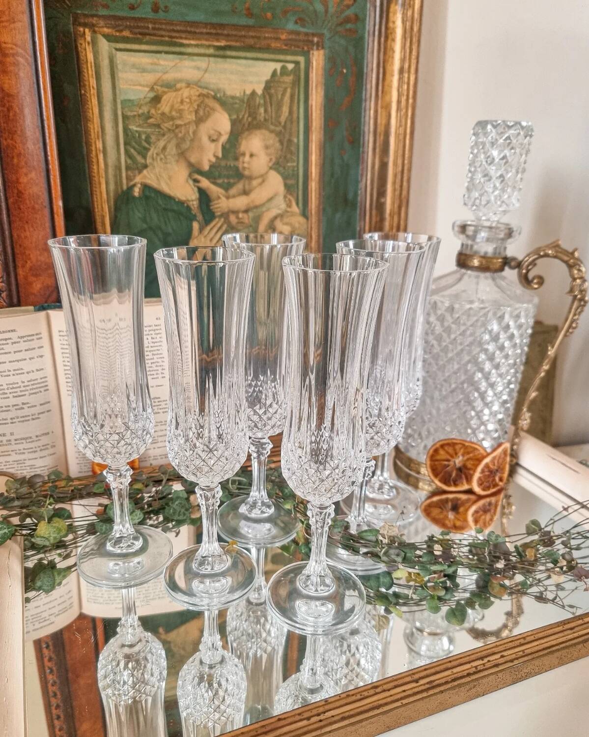 6 Champagne flutes, Arques crystal, Longchamp model